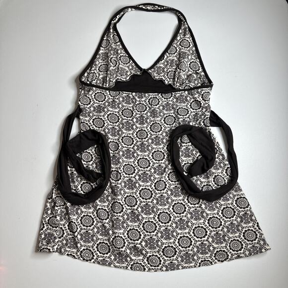 LMC Y2K Halter Mini Dress Brown White Print Tie Back Fairycore S Retro Indie - Picture 4 of 10
